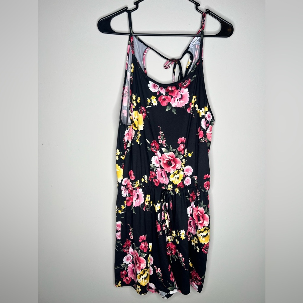 white birch Black Floral Romper with Pink & Yellow Flowers